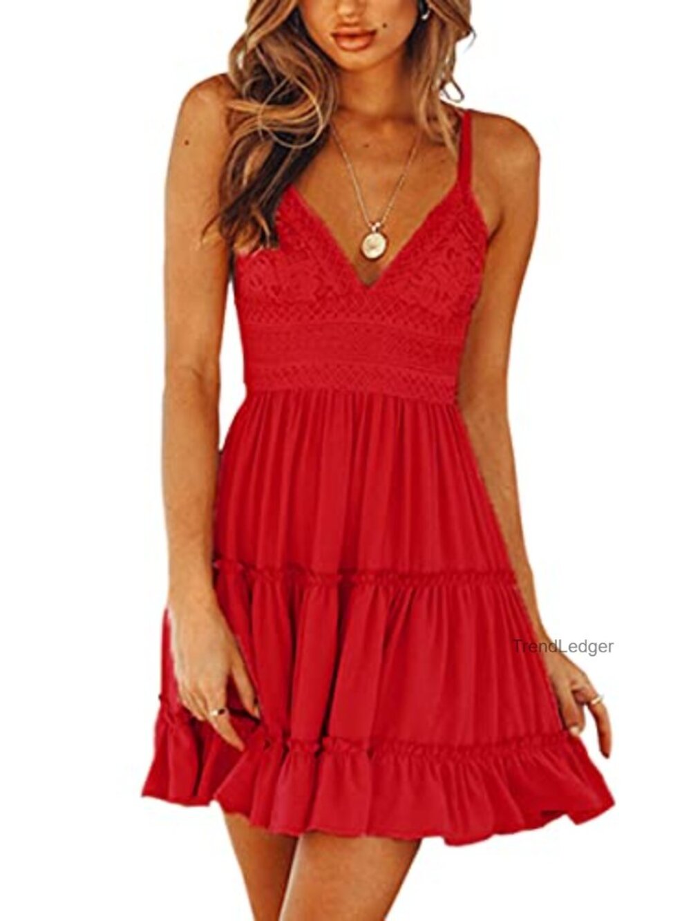 ECOWISH Women's V-Neck Spaghetti Strap Backless Lace Mini Dress